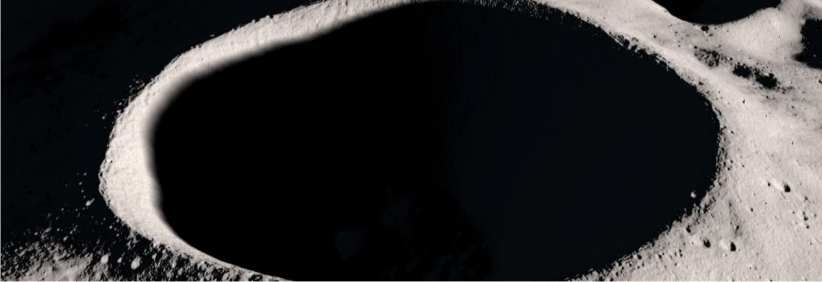 Lunar crater with a dark permanently shadowed region